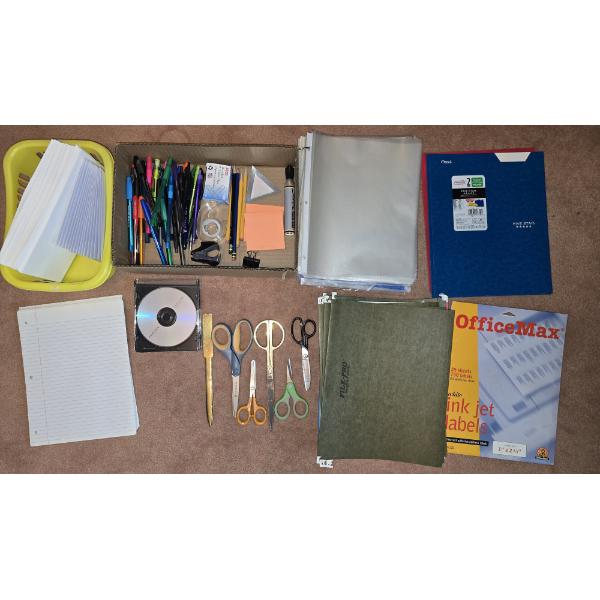 Office/School Supply Bundle incl Sheet Protectors, Ink Jet Labels, Scissors, Pens/Pencils and More