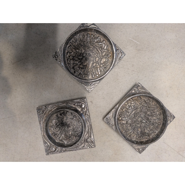 Don Drumm. Three Aluminum Art Double Sided Wine Coaster/Candle Holder