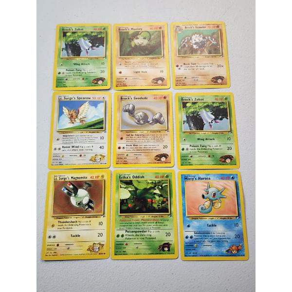 9 Vintage Assorted Pokemon Gym Leaders Trading Cards