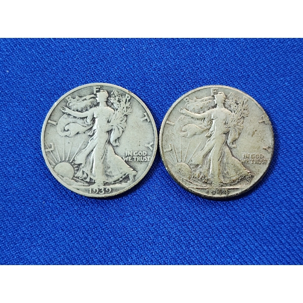 Two 90% Silver Walking Liberty Half Dollars: 1939 & 1944
