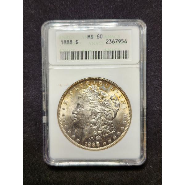 ANACS MS60 Graded 1888-P Morgan Silver Dollar with Nice Toning on Upper Rim!