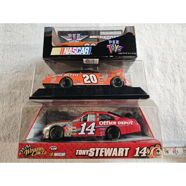 3 Vintage Die Cast Nascar Replica Car Models ft. Tony Stewert #14, Home Depot #20 NA/Pez Editions