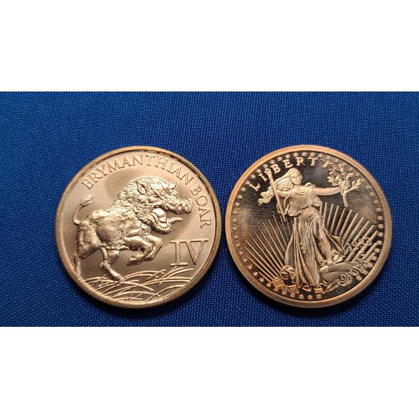 (2) 1 ADVP Oz .999 Fine Copper Rounds - American Eagle/Erymanthian Boar