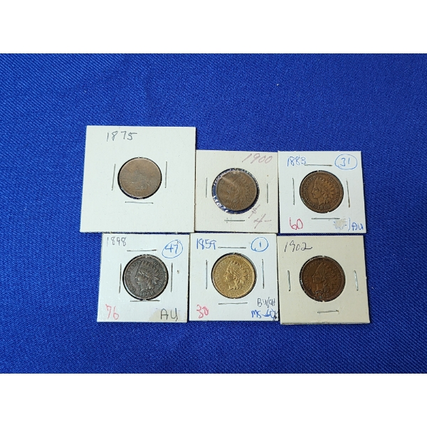 Lot of 6 Indian Head Cents - Including KEY DATE Variety 1 1859 & Higher Grade! 