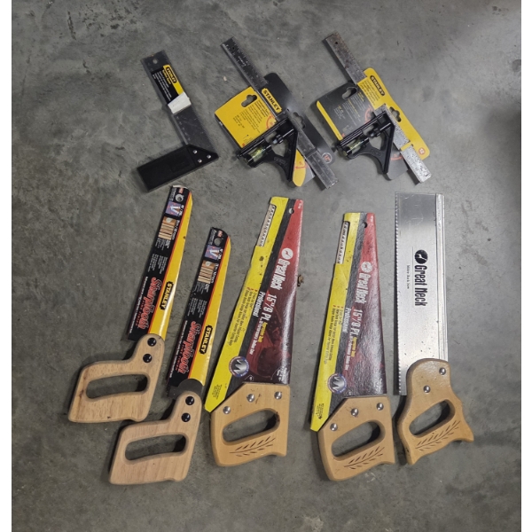 Brand New Great Neck & Stanley Saws And 3 Stanley Squares