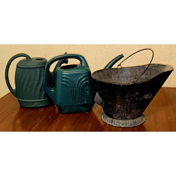 2 Watering Cans and Metal Ash Bucket