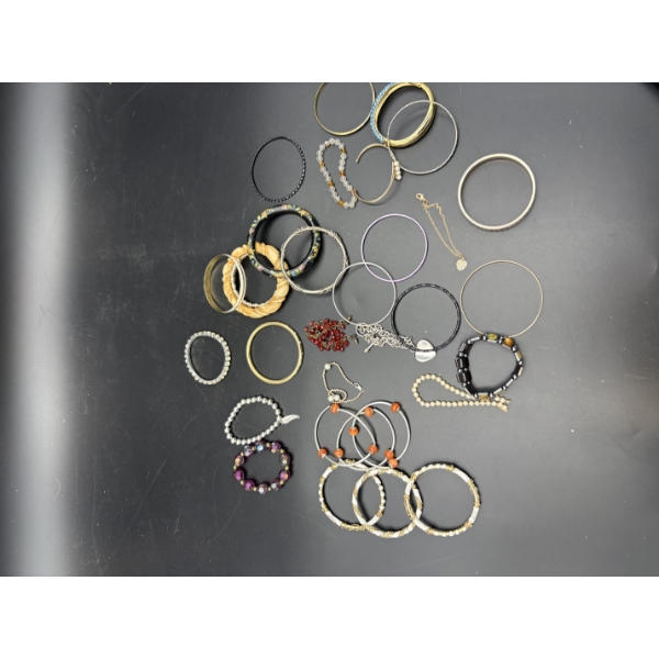 Lot of Tons of Costume Bracelets - Bangle Style- Some Layered - Beaded - Red Earrings
