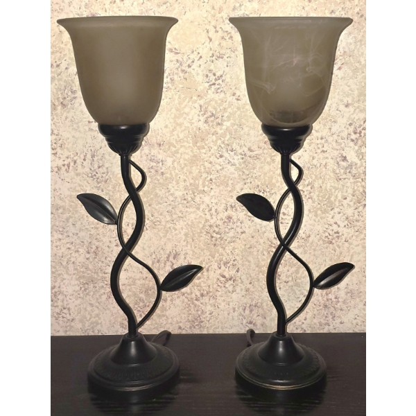 Set of Matching Lamps with Metal Leaf Motif Base - 20"H