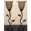 Image 1 : Set of Matching Lamps with Metal Leaf Motif Base - 20"H