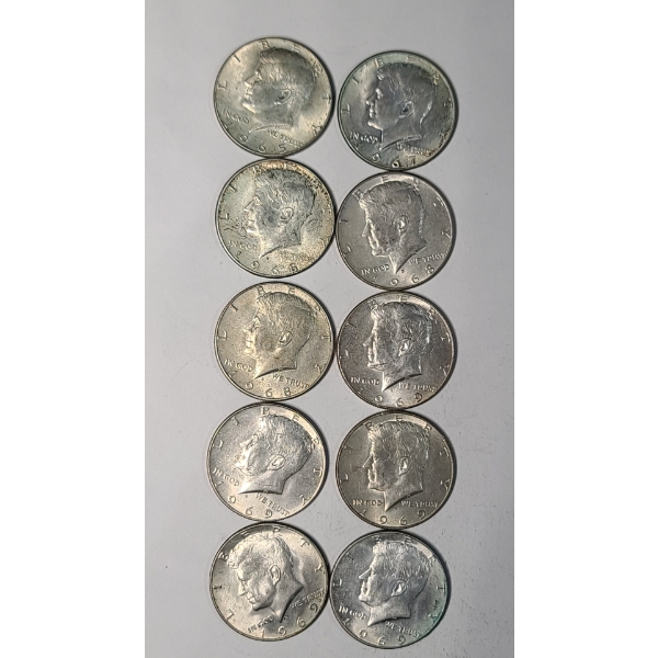 Assorted Years/Mint Marks United States 40% Silver Kennedy Half Dollars - Face Value: $5.00