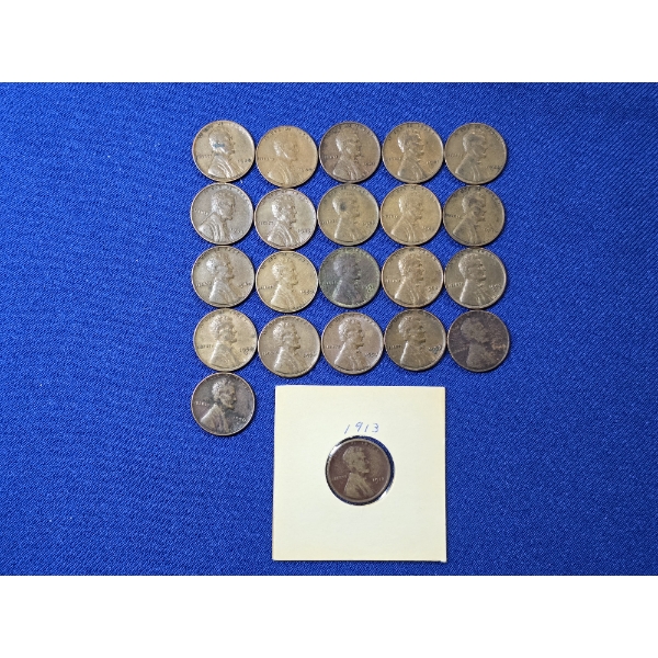 Lot of (22) Assorted Lincoln Wheat Pennies - Dates Ranging 1913-1956