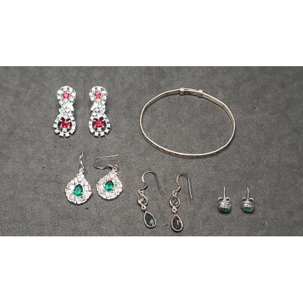 Sterling Silver Earrings & Vintage Bracelet - Weight: 24.3g