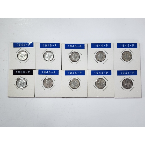 x10 Assorted Years 90% Silver Mercury Dimes FV: $1.00