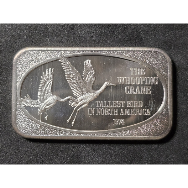 The Whooping Crane - Tallest Bird in North America 1974 - 1 Troy Ounce .999 Silver Bar