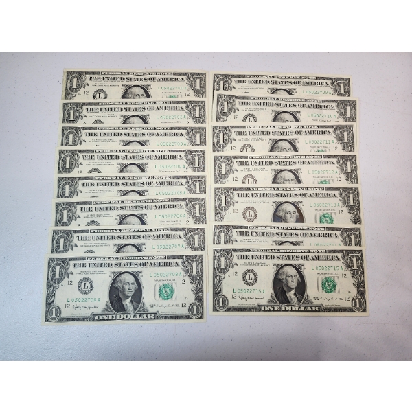 U.S. 1963 Green Seal $1 Sequential SN Notes - Set of 13 - Great Condition!