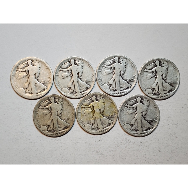 Assorted Years Silver Walking Liberty Half Dollars Face Value: $3.50