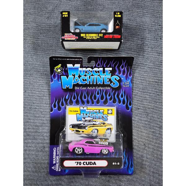 Two NEW IN THE BOX Die Cast Collectible Scale Cars ~ '70 Cuda & '69 Oldsmobile 442