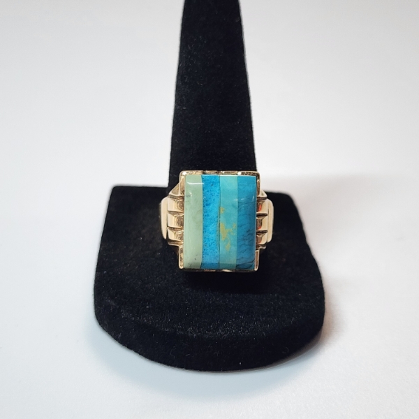 Stunning Vintage 10K Yellow Gold & Large Turquoise Stone Ring - Size 11 - Total Weight: 5.9g