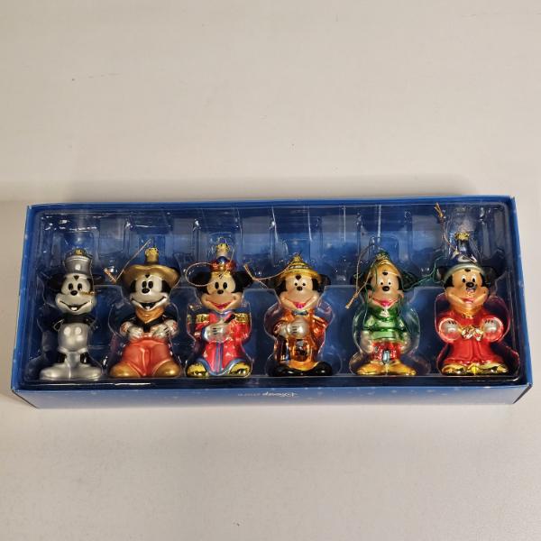 Disney Store "Mickey Through the Years" Glass Christmas Ornaments Set