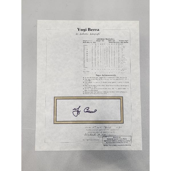 Yogi Berra Authentic Autographed Stat Sheet