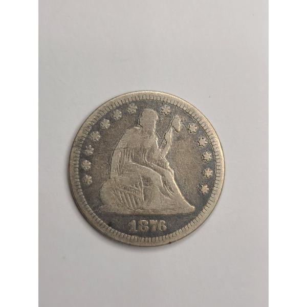 United States 1876 Seated Liberty 90% Silver Quarter 