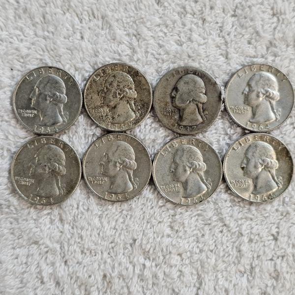 8 90% Silver Washington U.S. Quarters AFV $2.00