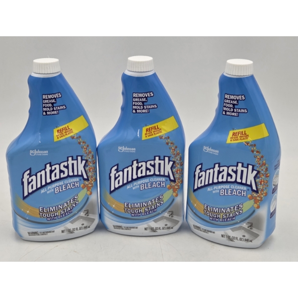Three Brand New 32oz Fantastik All Purpose Bleach Cleaner Refills