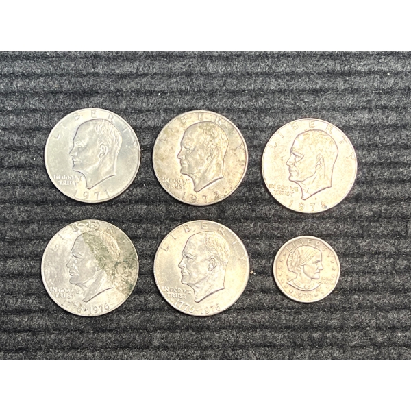 Lot of 5 Eisenhower Dollars, 1 Susan B. Anthony Dollar and 110 Buffalo Nickels.