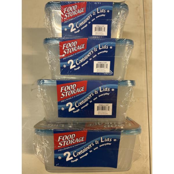 4 Food Storage Packs of 2 Containers & 2 Lids - Brand New 
