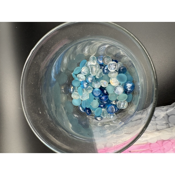 Glass Vase with a few Marbles - Blue Colored - Suction Hooks & Mask Strap Extenders