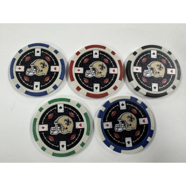 NFL New Orleans Saints - Clay Poker Chip Set - Mint Condition - Complete Set 5 Chips - Harder To Fin