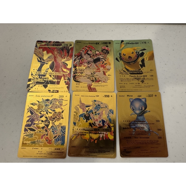 6 - Pokemon Limited Edition Gold Plated Trading Cards - 2024 Gold Cards