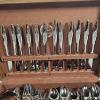 Image 2 : Vintage Queen's Pattern Stainless Steel Flatware Service Lined Inside A Wooden Storage Chest