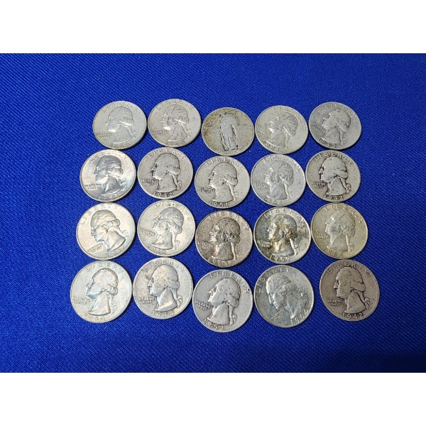 Lot of Assorted Years Silver Quarters - Including Standing Liberty and Washington FV: $5.00