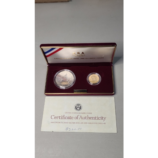 United States Mint 1988 Olympics (2) Coin Set Including 1988-W $5 Gold Coin  