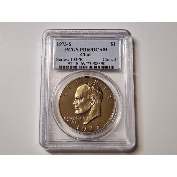 1973-S Eisenhower Clad Dollar Graded PR 69 DCAM by PCGS