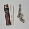 Image 1 : VINTAGE "PET" 6 1/2 INCH CAP GUN WORKING NICE 7 9 " GLASS CRYSTAL KNIFE W BOX - SEE PICS
