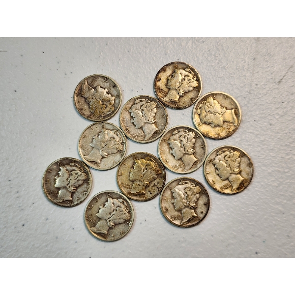 x11 Assorted Years 90% Silver Mercury Dimes FV: $1.10