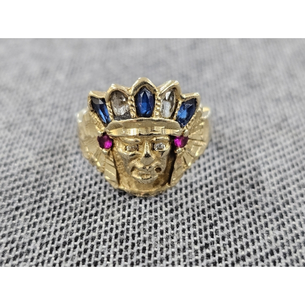 Solid 14K Yellow Gold Native American Tribal Chief Head Ring (7.3g)