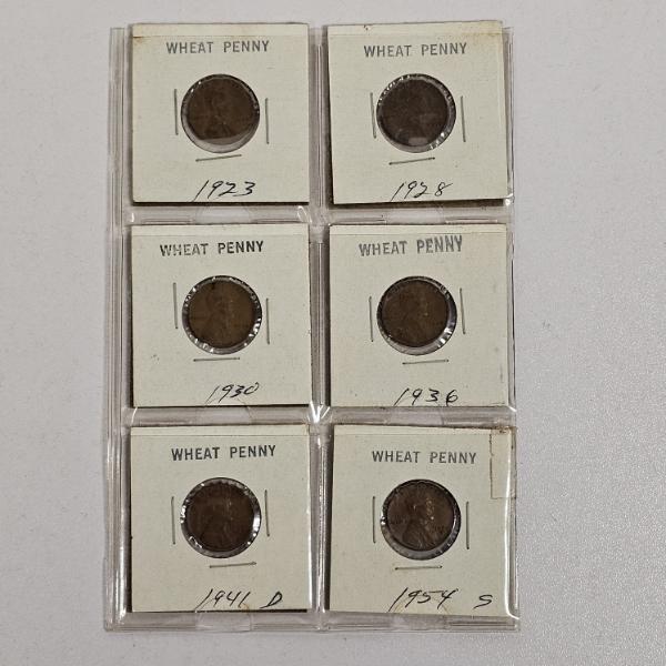 Six Collectible US Lincoln Wheat Pennies Dated 1923 To 1954-S also includes 1941-D