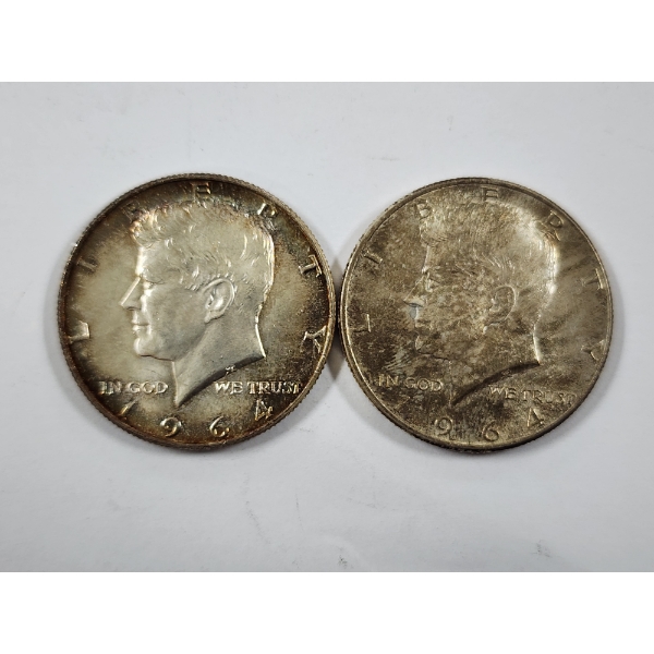 Two 1964 United States 90% Silver Kennedy Half Dollars ~ $1.00 Face Value