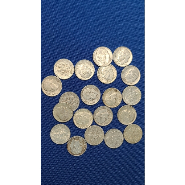 Assorted Years/Mint Marks U.S 90% Silver Roosevelt Dimes - Face Value: $2.00