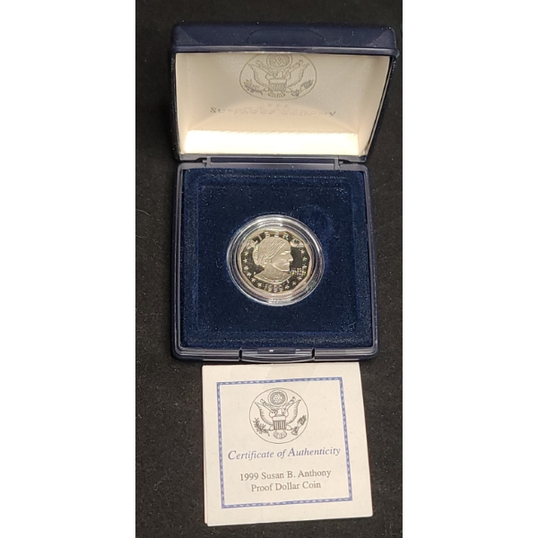 1999 Susan B Anthony Proof Dollar Coin In Original Box With COA