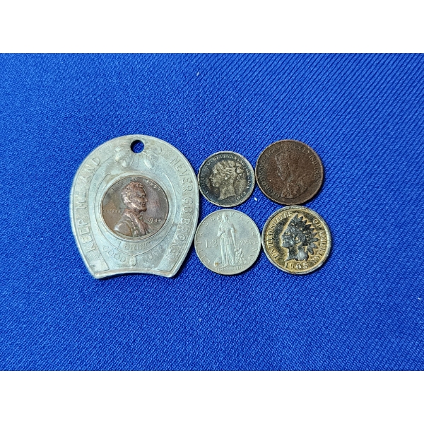 Assorted Foreign & U.S. Coins Including "Lucky" Penny, Gold-Plated Indian Cent, Canada Cent