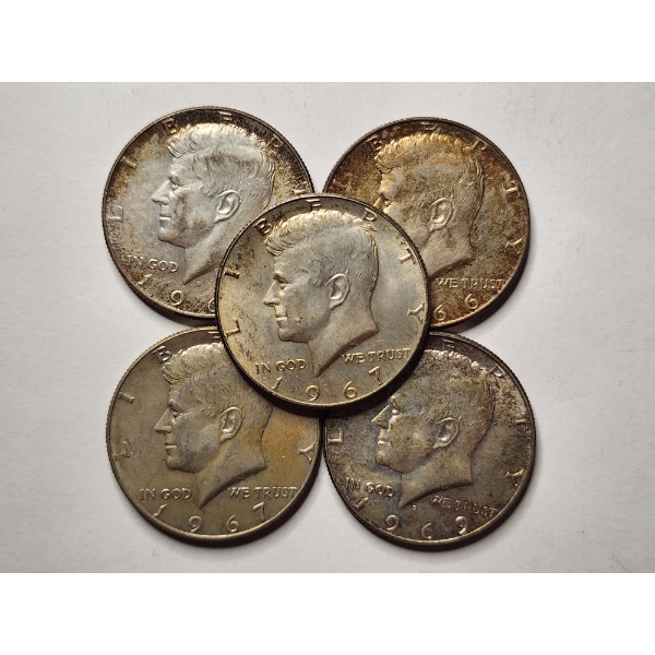 Five John F. Kennedy 40% Silver United States Half Dollars ~ $2.50 Face Value ~ In Great Condition!