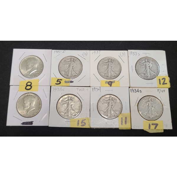 Assorted Years/Mint Marks 90% Silver Walking Liberty & Kennedy Half Dollars - $4.00