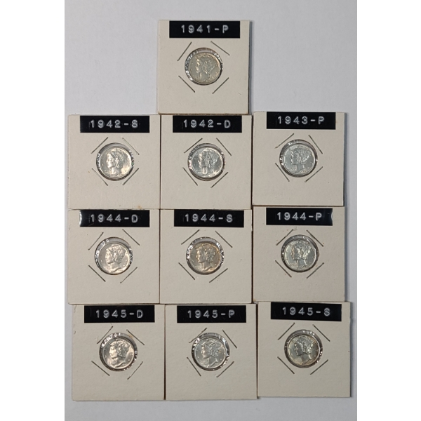 Assorted Years/Mint Marks United States Mercury 90% Silver Dimes - Face Value: $1.00