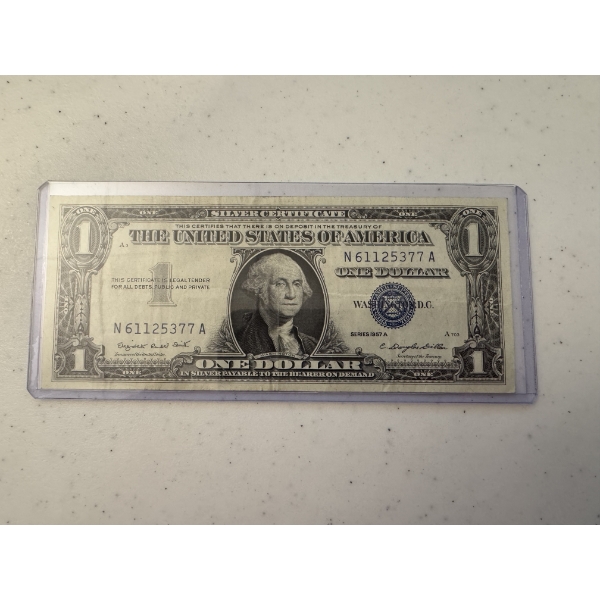 1957 United States One Dollar Silver Certificate Bill In Protective Holder