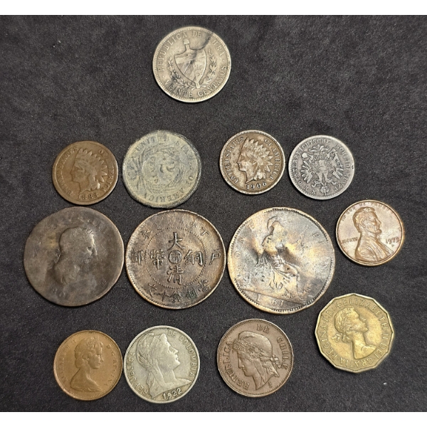Lot of Foreign Coins incl (1) Cuban Viente Centavos (.900 Silver)