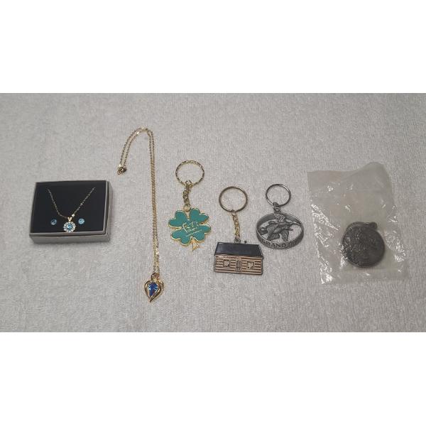 Lot of Assorted Keychains & Two Stunning Fashion Necklaces (One With Matching Earrings!)